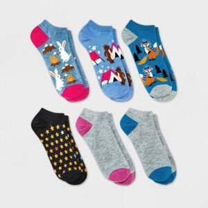 Xhilaration Women's Camping Critter 6pk Low Cut Socks, Blue/Purple/Multi, 4-10